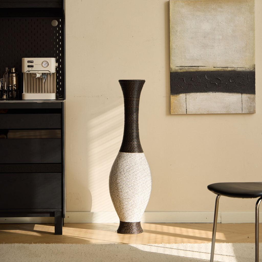 Tall Designer Floor Vase with Elegant 2 Tone - White or Dark Brown