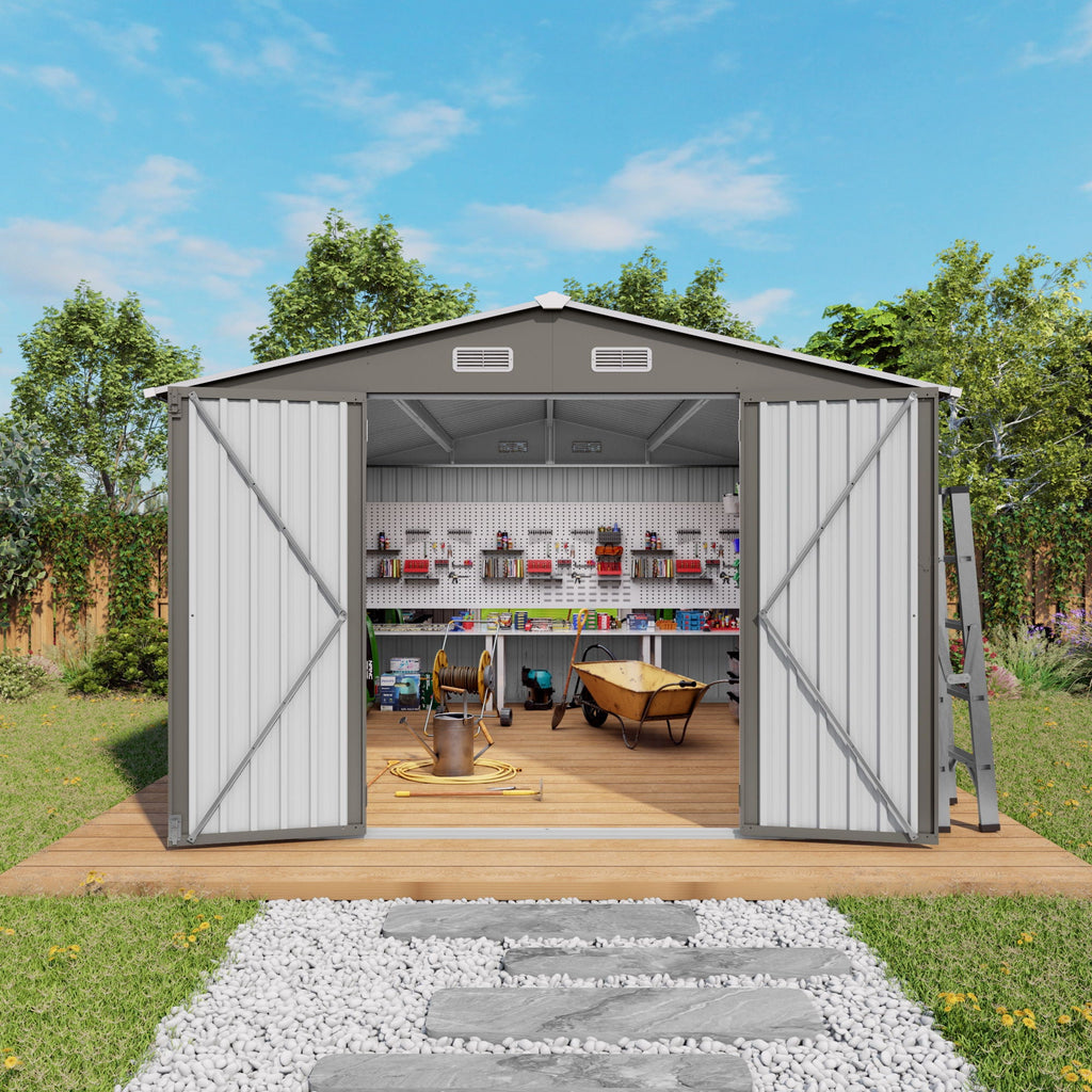 Outdoor Storage Shed with Lockable Doors - Dark Gray