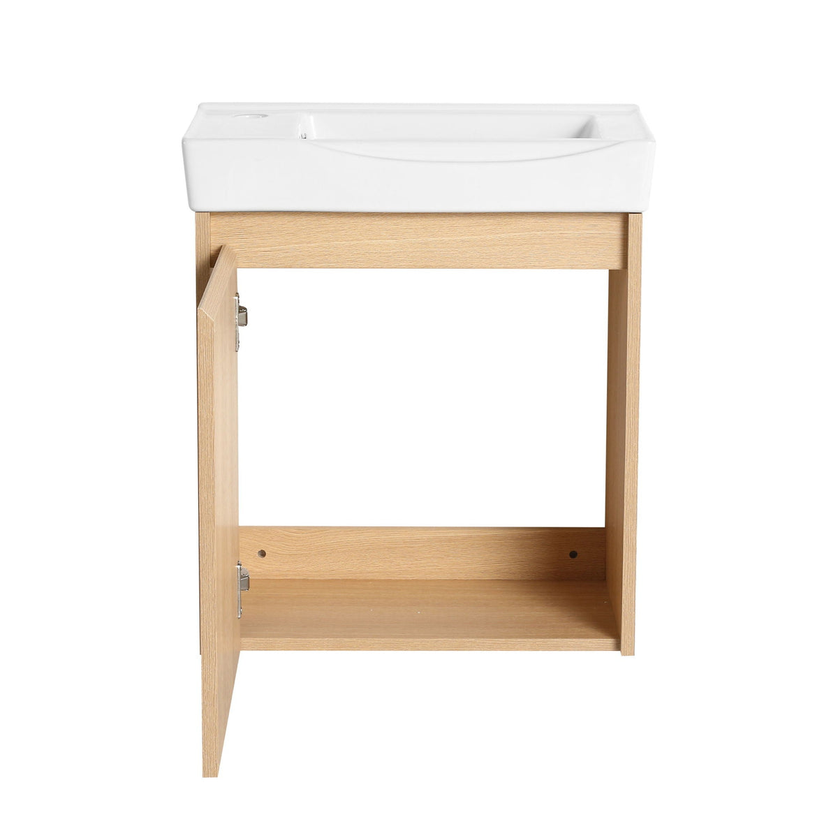 Modern Bathroom Vanity with Ceramic Basin and Storage Cabinet - Light Brown, Black, or White