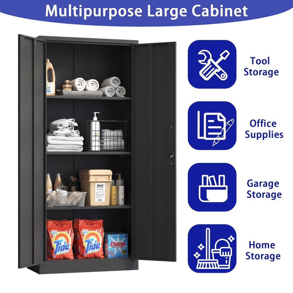Heavy Metal Garage Storage Cabinet with Locking Doors - Black or White