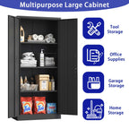 Heavy Metal Garage Storage Cabinet with Locking Doors - Black or White