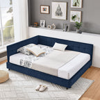 Mid-Century Storage Upholstered Tufted Bed Frame with Backrest and Armrests - Multiple Colors