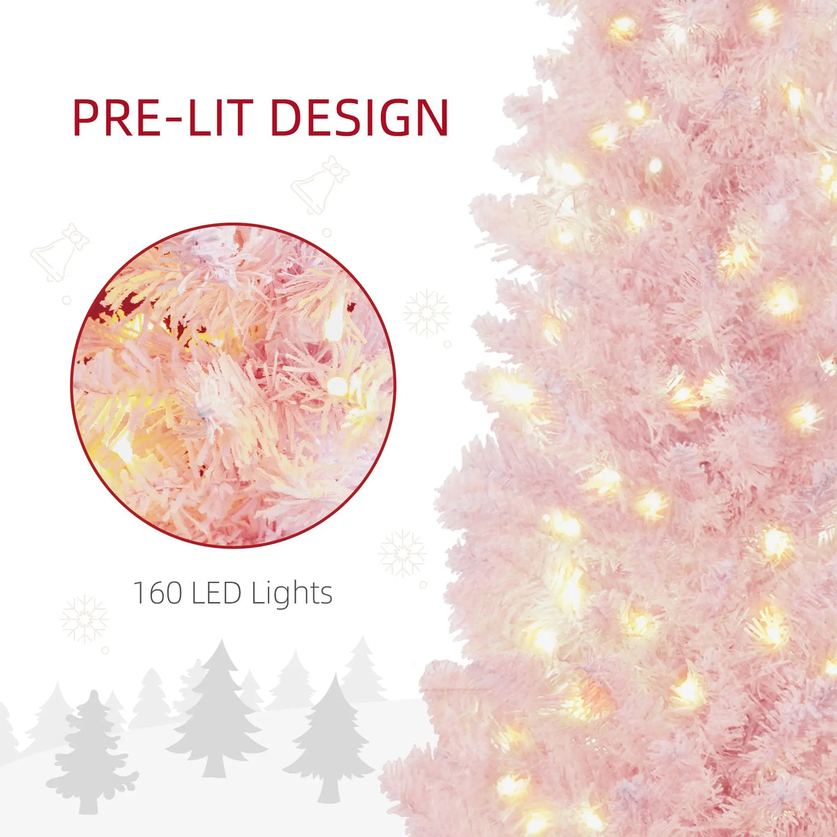 Pink 5ft Pencil Christmas Tree with Snow-Flocked Branches - Pink