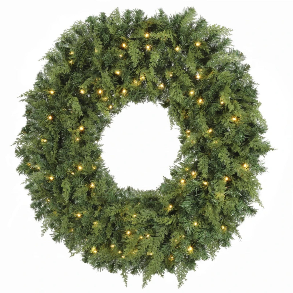48-Inch Pre-Lit Crestwood Spruce Artificial Christmas Wreath with 8 Lighting Modes - Green