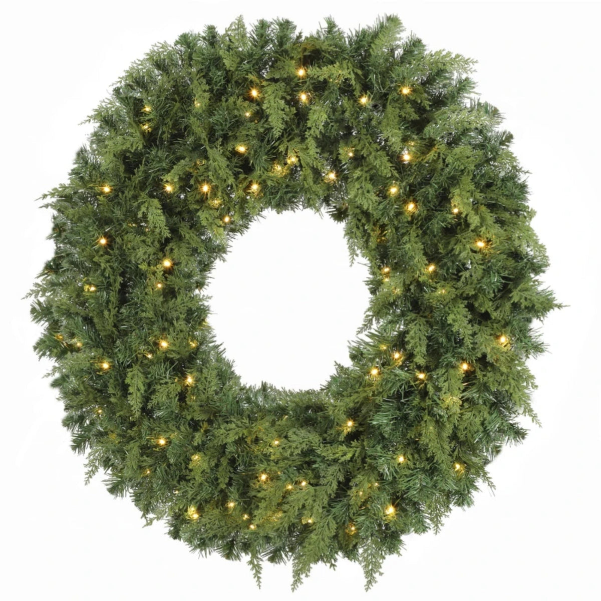 48-Inch Pre-Lit Crestwood Spruce Artificial Christmas Wreath with 8 Lighting Modes - Green