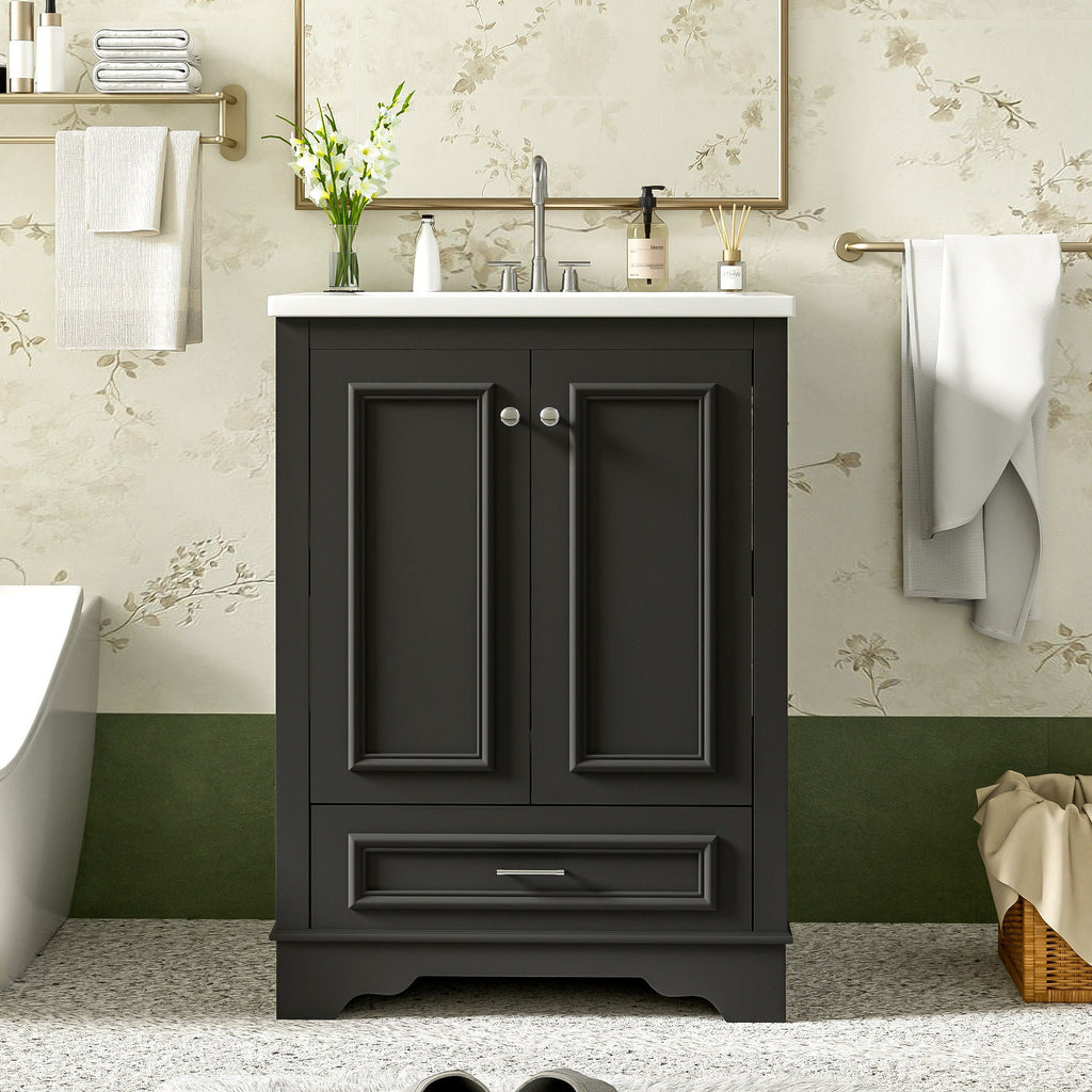 Modern Bathroom Vanity with Ceramic Sink Combo and Storage Cabinet - Multiple Colors