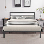 Queen Metal Bed Frame With Headboard - Durable Steel Platform - Dark Gray