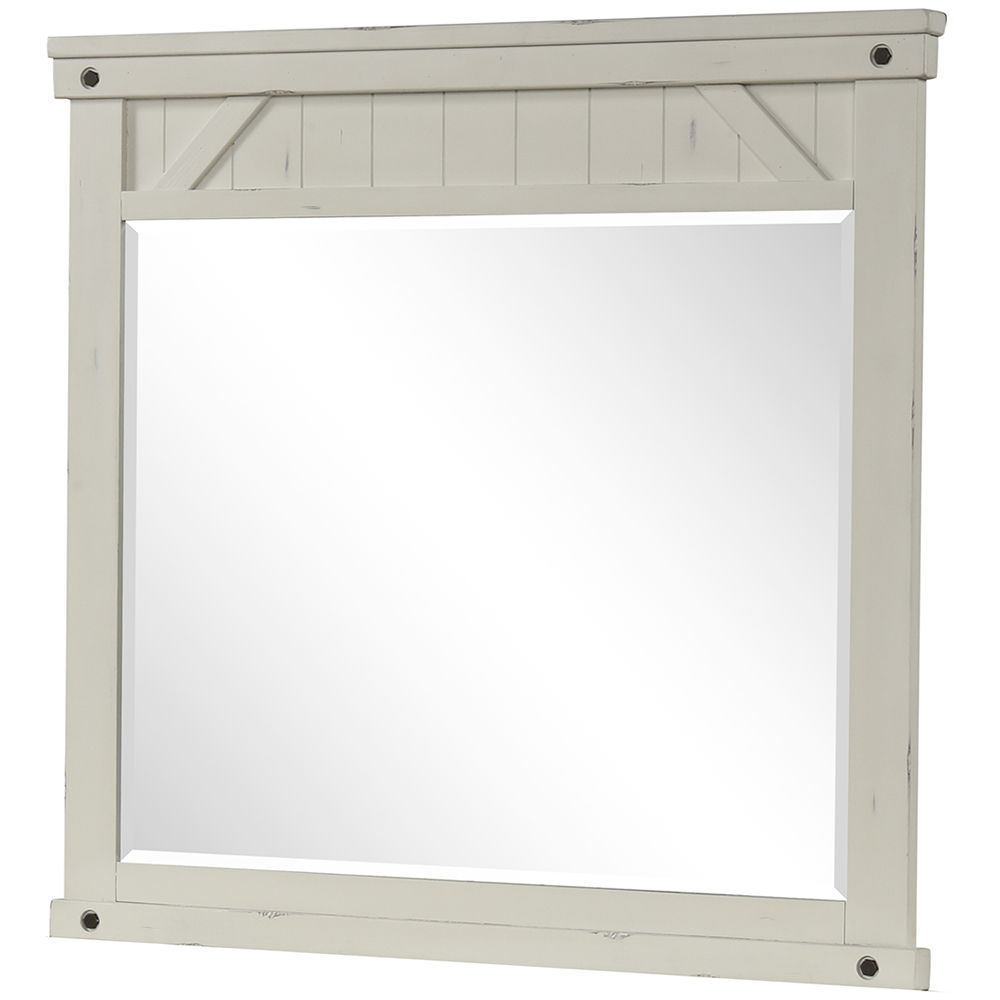 Industrial Farmhouse Mirror with Distressed Wood Frame - White
