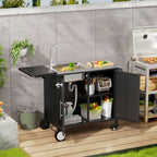 Outdoor Grill Table With Sink and Foldable Work Surface - Black