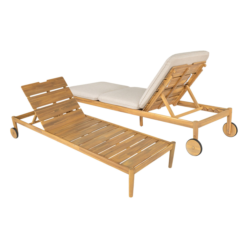 Riviera Outdoor Chaise Lounge with Wheels, Acacia Wood Frame - Natural (Set of 2)
