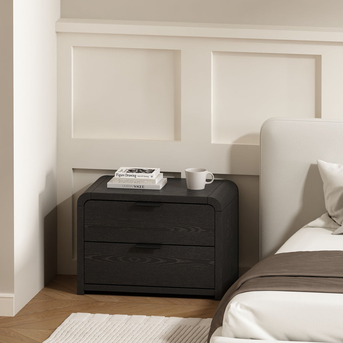 Grace Nightstand with Two Drawers - Light Brown or Black
