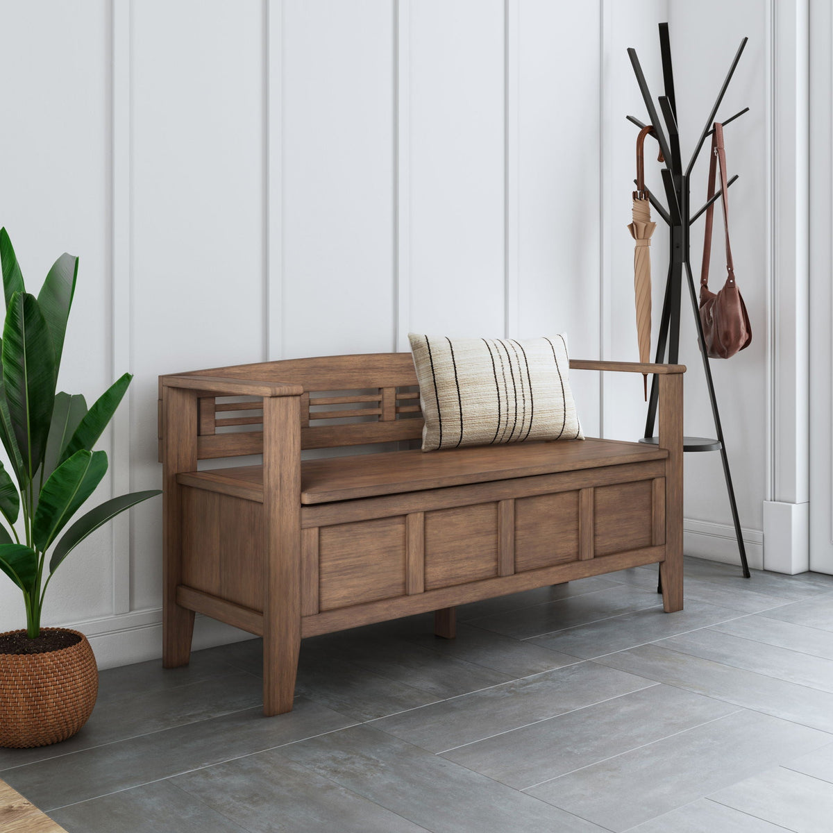 Entryway Storage Bench with Ample Storage Compartments - Rustic Natural Aged Brown