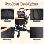 2-in-1 Foldable Pet Stroller with Detachable Carrier and Sun Canopy - Gray