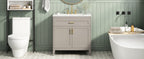 30" Bathroom Vanity with Ceramic Sink Top and Solid Wood Legs - Beige or Wood