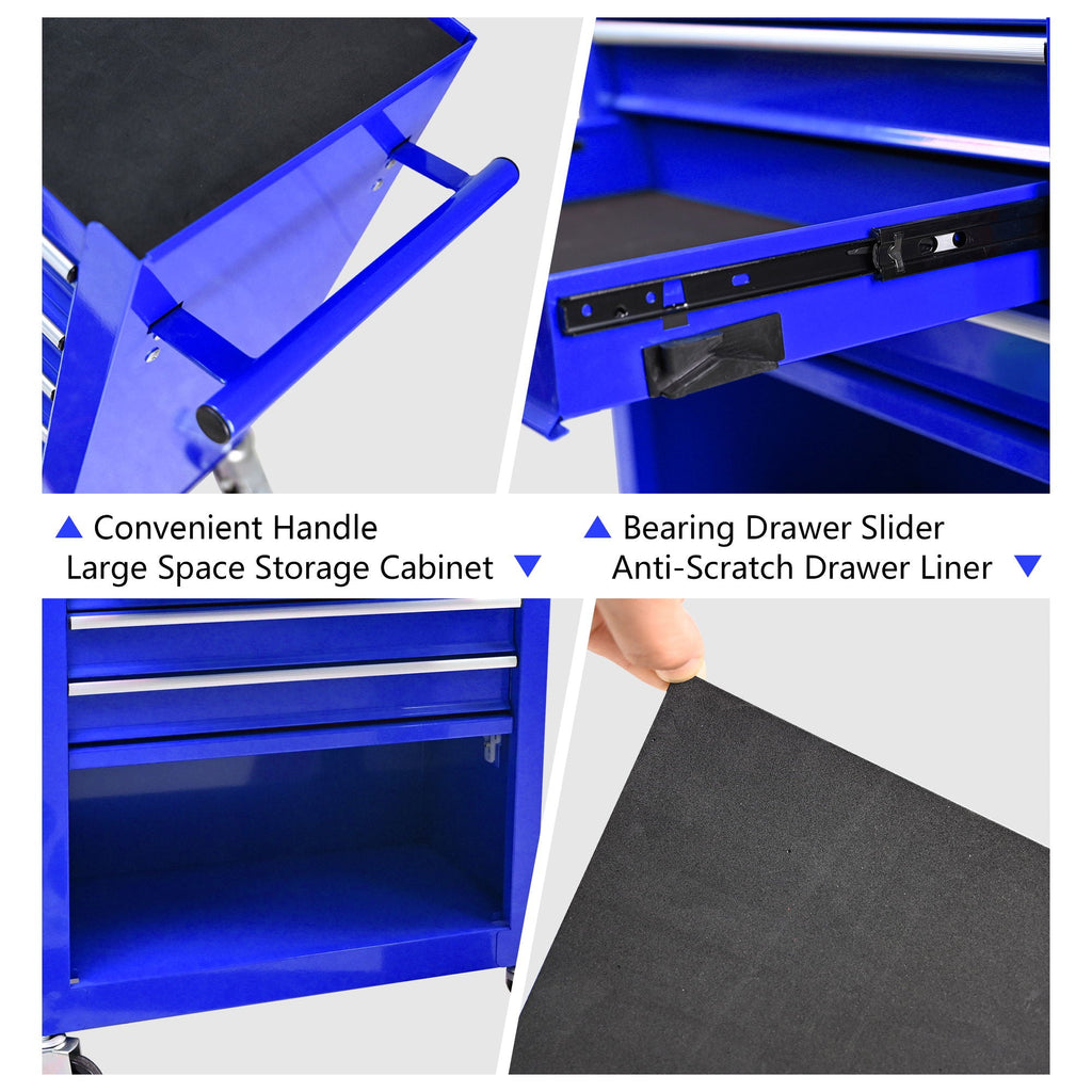 Multifunctional 4-Drawer Tool Cart with Wheels - Blue or Orange