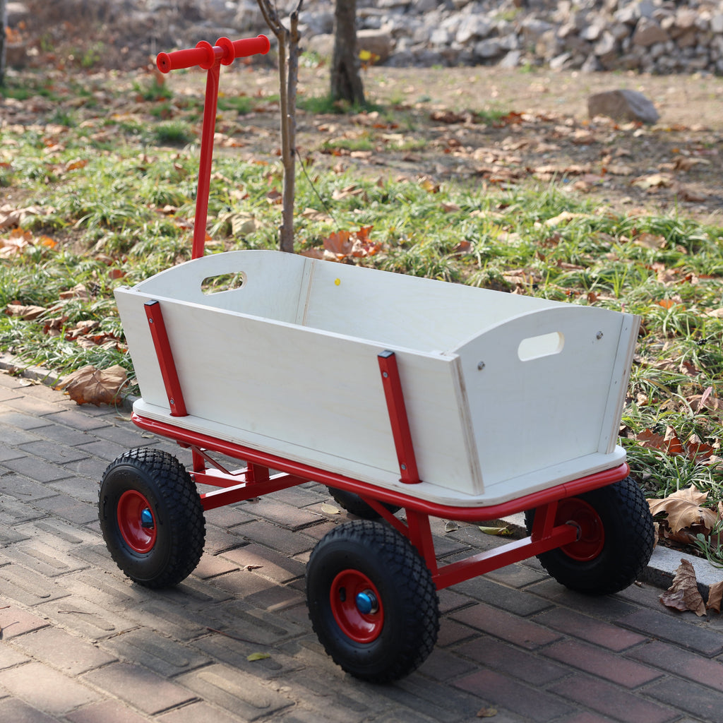 Wooden Carriage Outdoor Stroller with Four-Wheel Design - Natural Wood