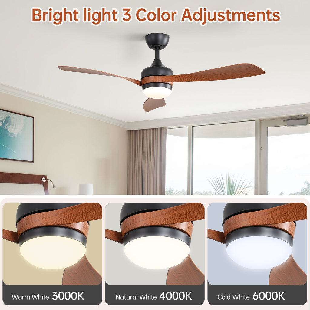 Ceiling Fan with Reversible DC Motor and Remote Control - White or Dark Brown