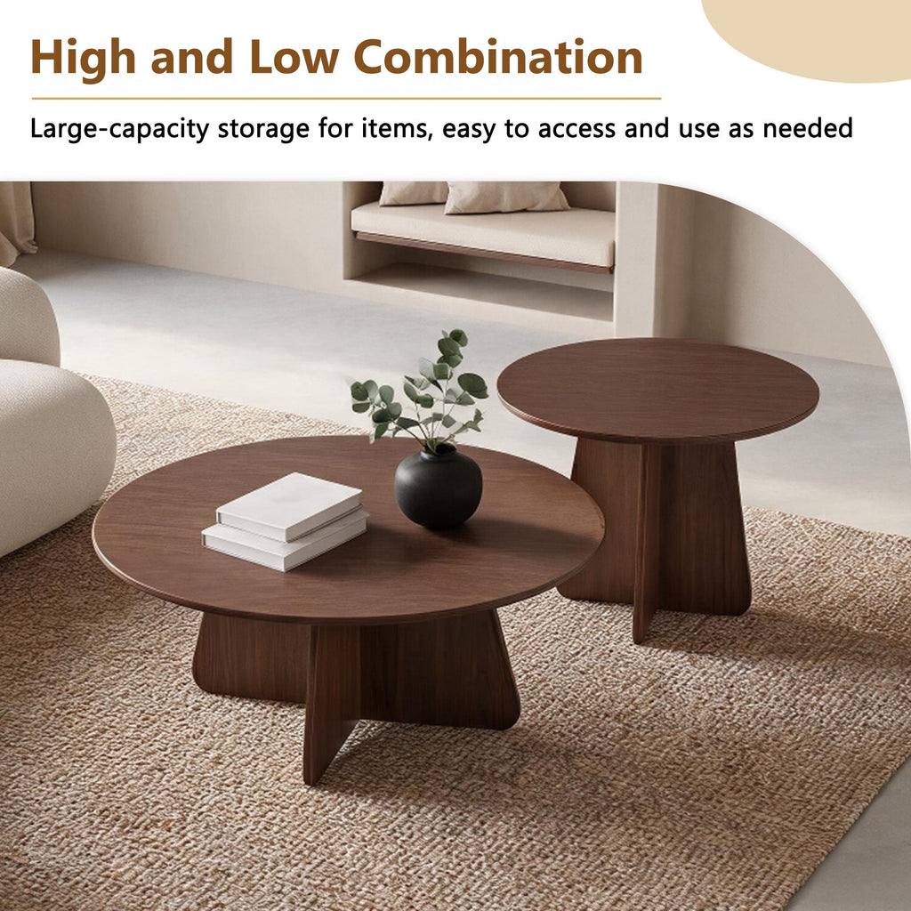 Retro-Style Nesting Coffee Table Set with Space-Saving Design - Walnut or Wood