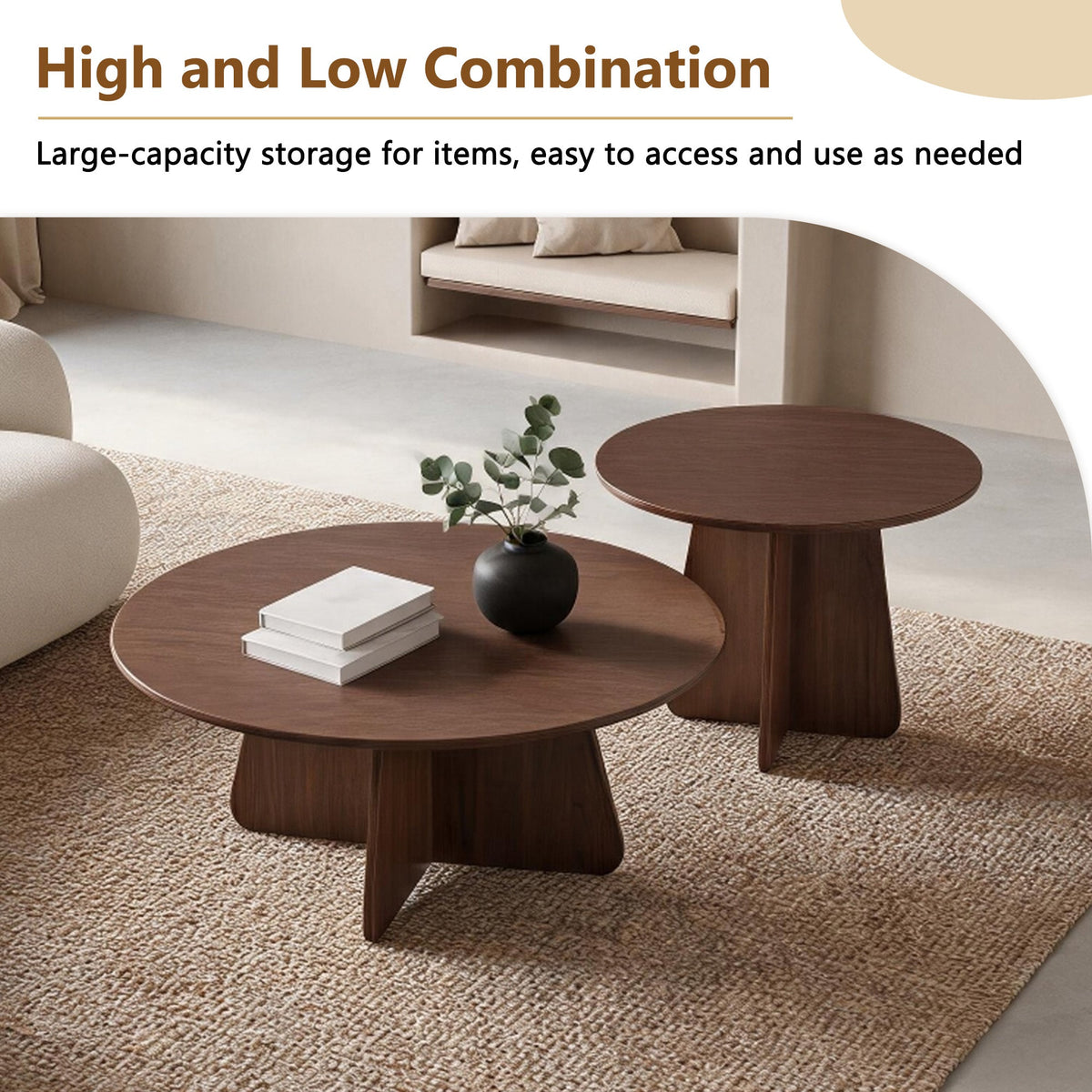Retro-Style Nesting Coffee Table Set with Space-Saving Design - Walnut or Wood