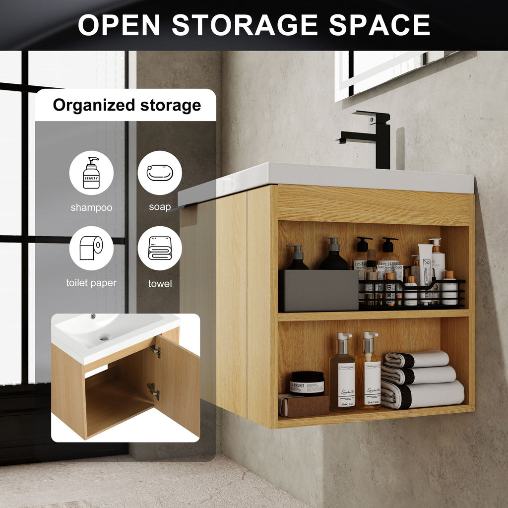 Modern Bathroom Vanity with Side Storage - Light Brown or White