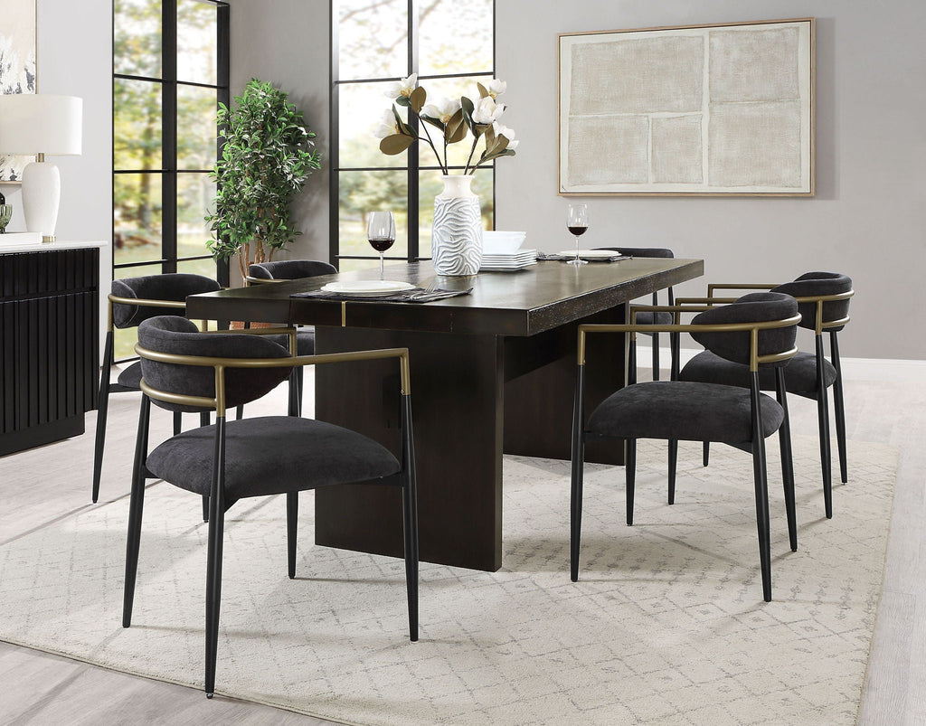Jaramillo 7 Piece Dining Room Set with Wood & Chenille - Gold / Rustic Espresso