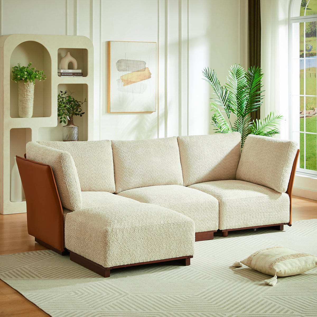 Velora 4-Piece L Shaped Boucle Sectional Sofa with Modular Design - Cream