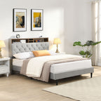 Modern Upholstered Platform Bed Frame with USB Ports - Gray or Dark Gray
