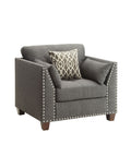 Light Charcoal Arm Chair with 3 Pillows and Nailhead Trim