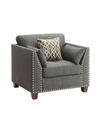 Light Charcoal Arm Chair with 3 Pillows and Nailhead Trim