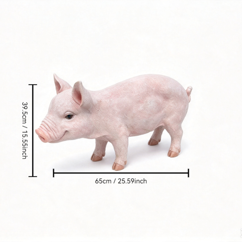 Cheerful Beige Pig Garden Statue with Weather-Resistant Finish - Beige