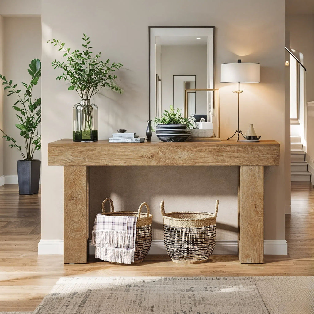 Extra Long Narrow Console Table with Open Storage Shelf - Dark Brown, Light Brown, or Dark Gray
