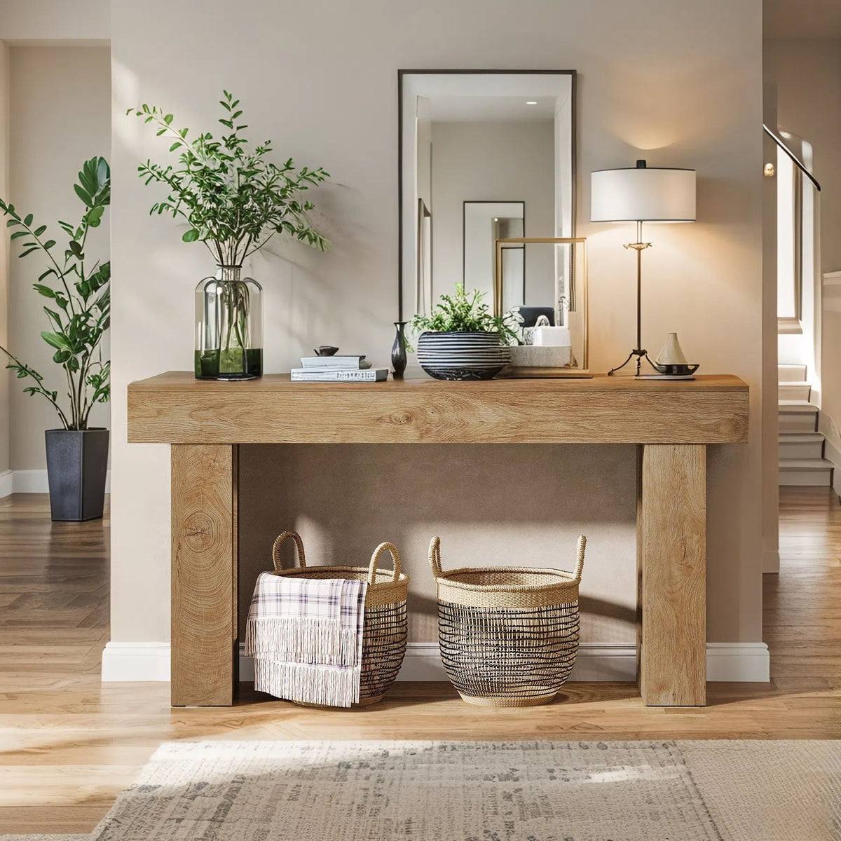 Extra Long Narrow Console Table with Open Storage Shelf - Dark Brown, Light Brown, or Dark Gray