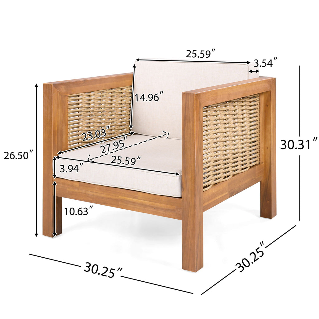 Outdoor Club Chair with Wicker Armrest - Beige