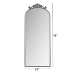 Vintage Arched Full Body Mirror with Carved Applique - Bronze or Pearl Silver