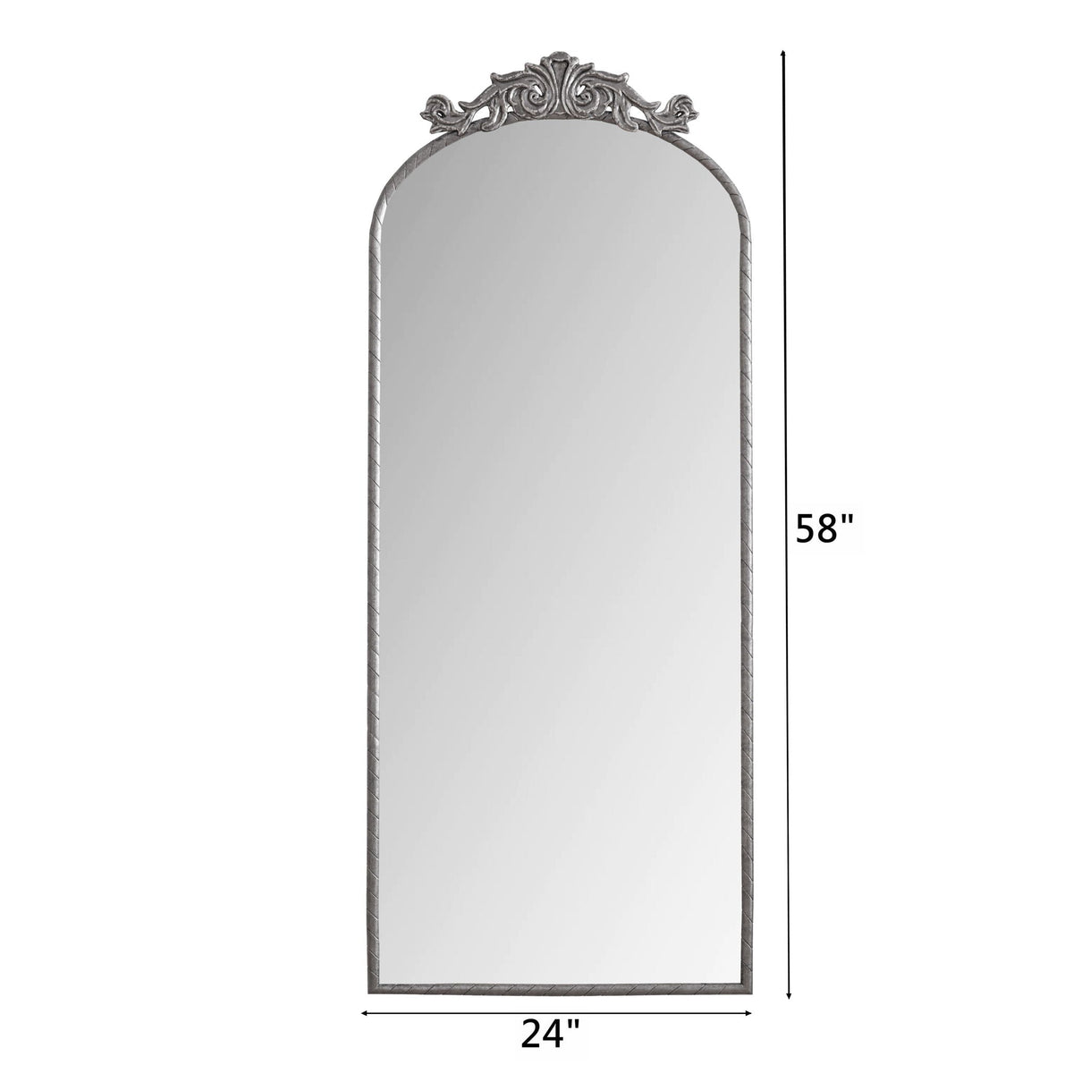 Vintage Arched Full Body Mirror with Carved Applique - Bronze or Pearl Silver