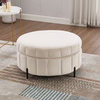 Upholstered Storage Ottoman with Reversible Lid - Channel Tufted Pumpkin Shape