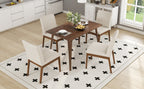 5-Piece Dining Table Set with Upholstered Chairs - Light Beige/Walnut