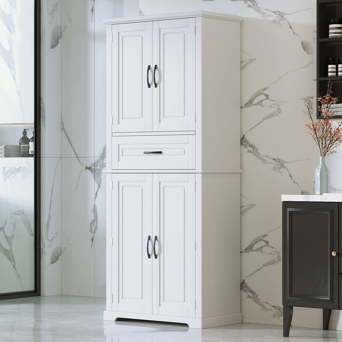 Bathroom Storage Cabinet with Adjustable Shelves and Drawer - Gray or White