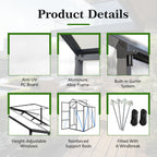 Windproof Greenhouse with Raised Base - Polycarbonate Panels - Black