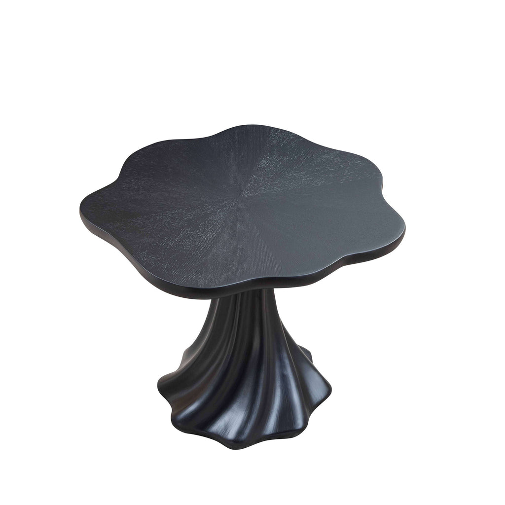 Sculptural Round Dining Table with Petal Shape and Root Texture Base - Black