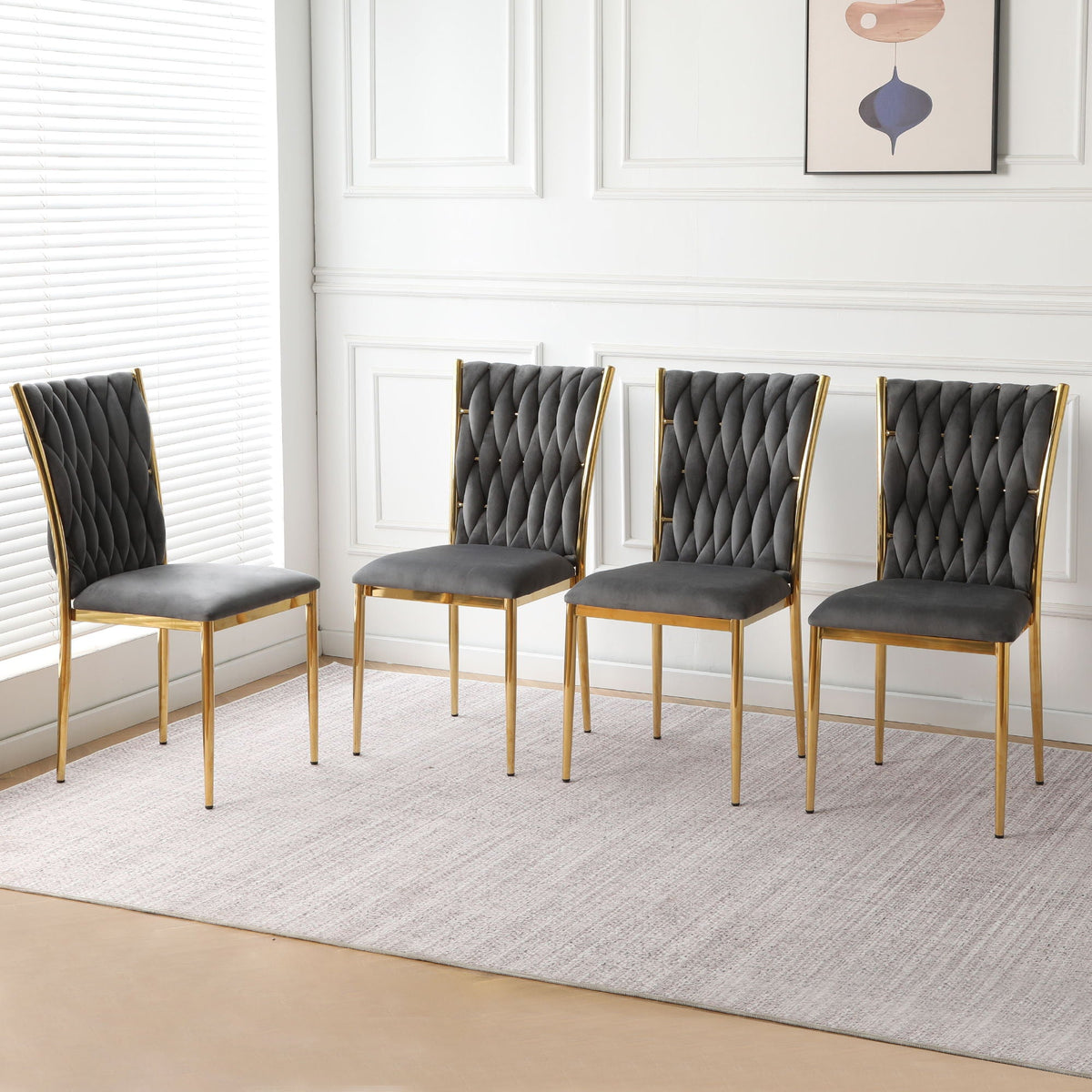 Modern Dining Chair Set with Plated Metal Legs - Multiple Colors