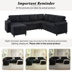 Convertible U-Shaped Sectional Sofa Bed with USB Ports and Storage – Black, Dark Gray, Blue