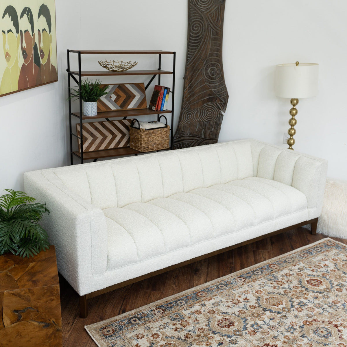 Mid Century Modern Sofa with Pet-Friendly Upholstery - White, Green, Orange