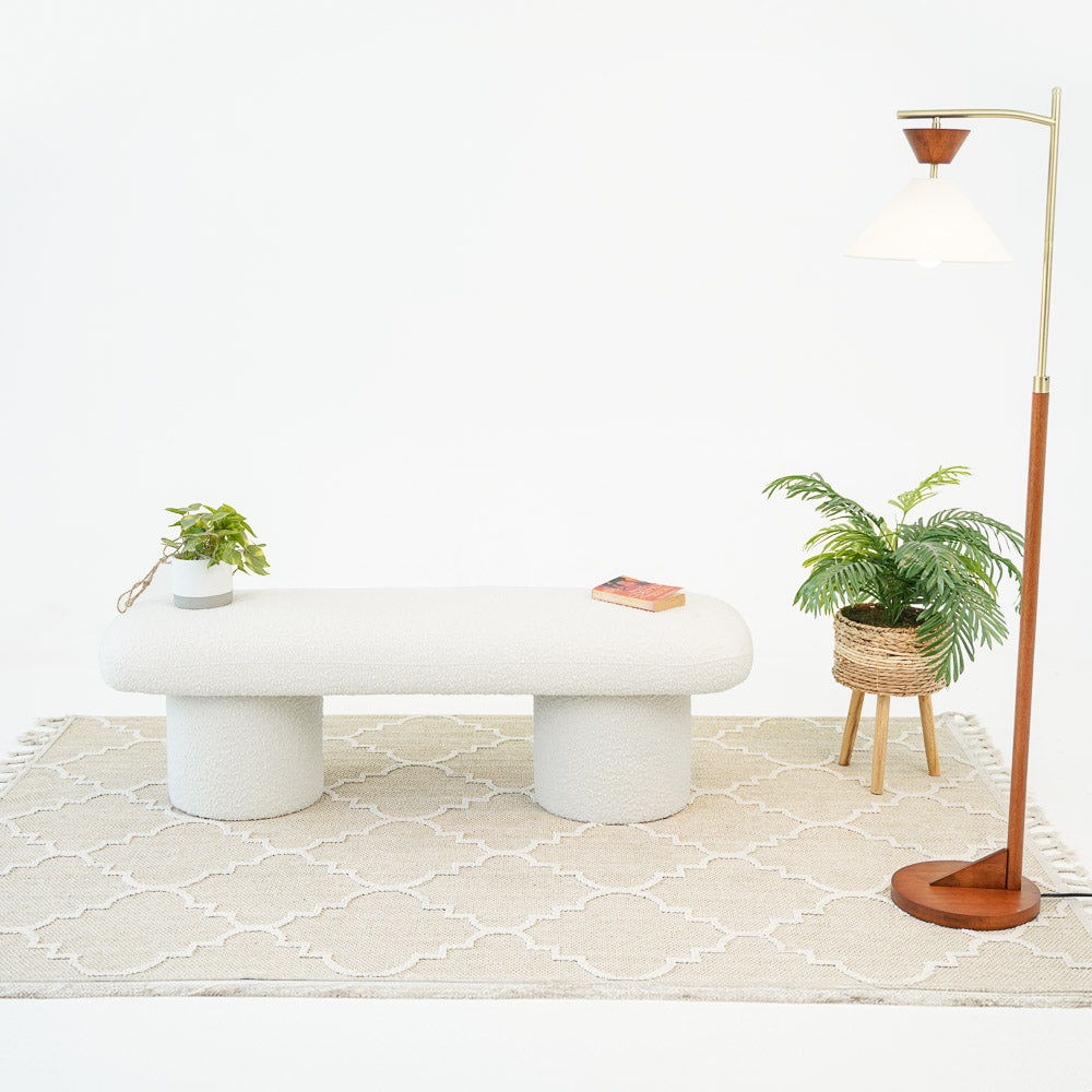 Ivory Upholstered Bench with Boucle Fabric - Randolph