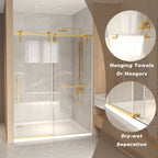 Frameless Sliding Shower Door with Clear Tempered Glass - Brushed Gold