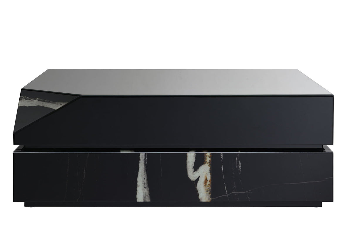 Mirrored Coffee Table with Tempered Glass Top - Black