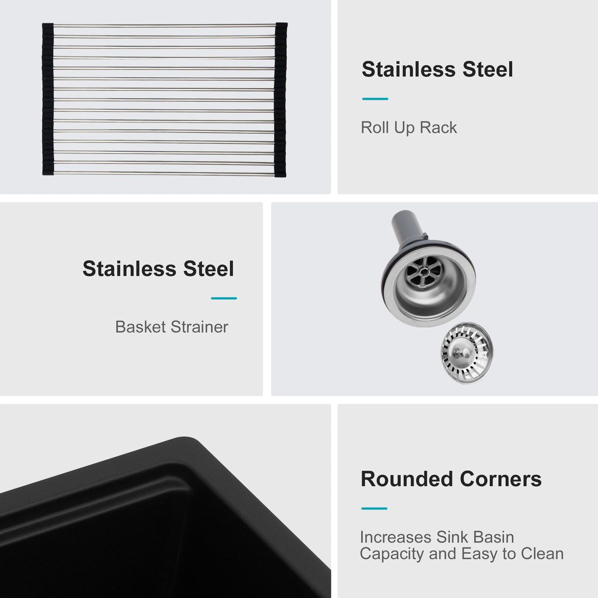 Granite Composite Workstation Undermount Kitchen Sink - Black or White
