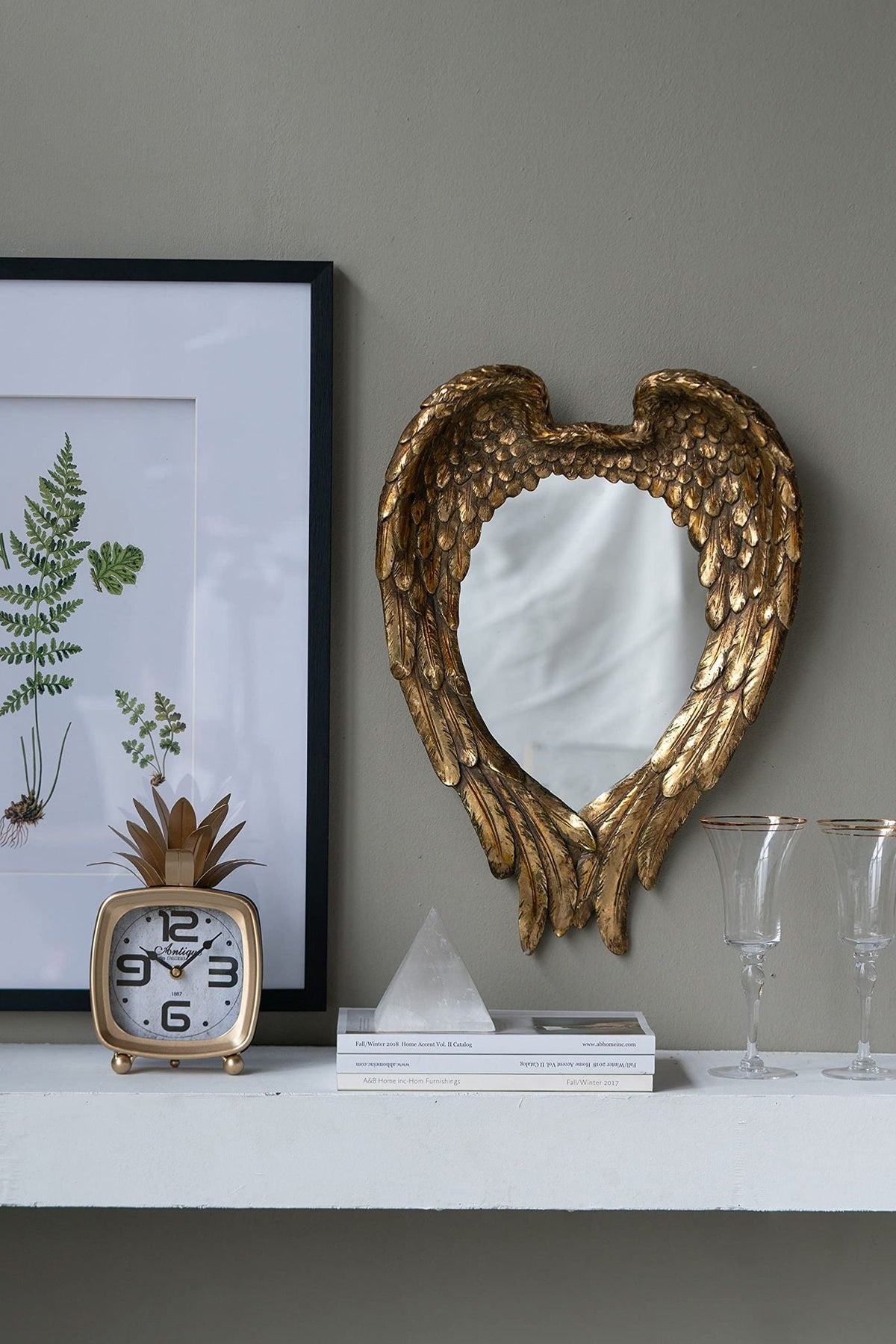 Gold Wing Accent Wall Mirror with Elegant Wing Design - Gold
