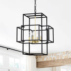 4 Light Metal Lantern Pendant Light with Adjustable Height - Black or Gold
