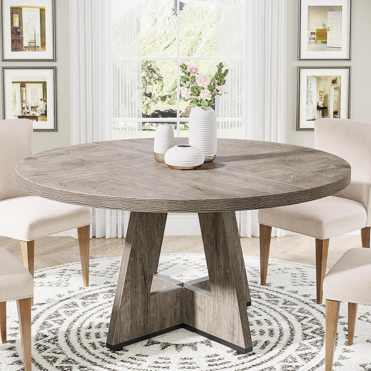 Round Dining Cross Base Kitchen Table with Engineered Wood - Assorted Colors